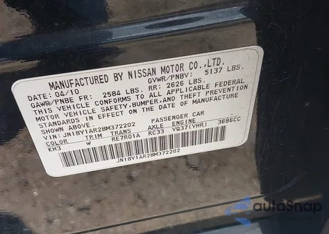 2011 Infiniti M37X из США, поврежденный, VIN JN1BY1AR2BM372202